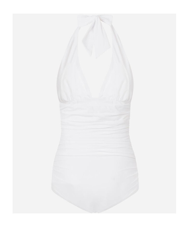 Dolce & Gabbana Halter Neck Ruched Detailing One-piece Swimsuit In White