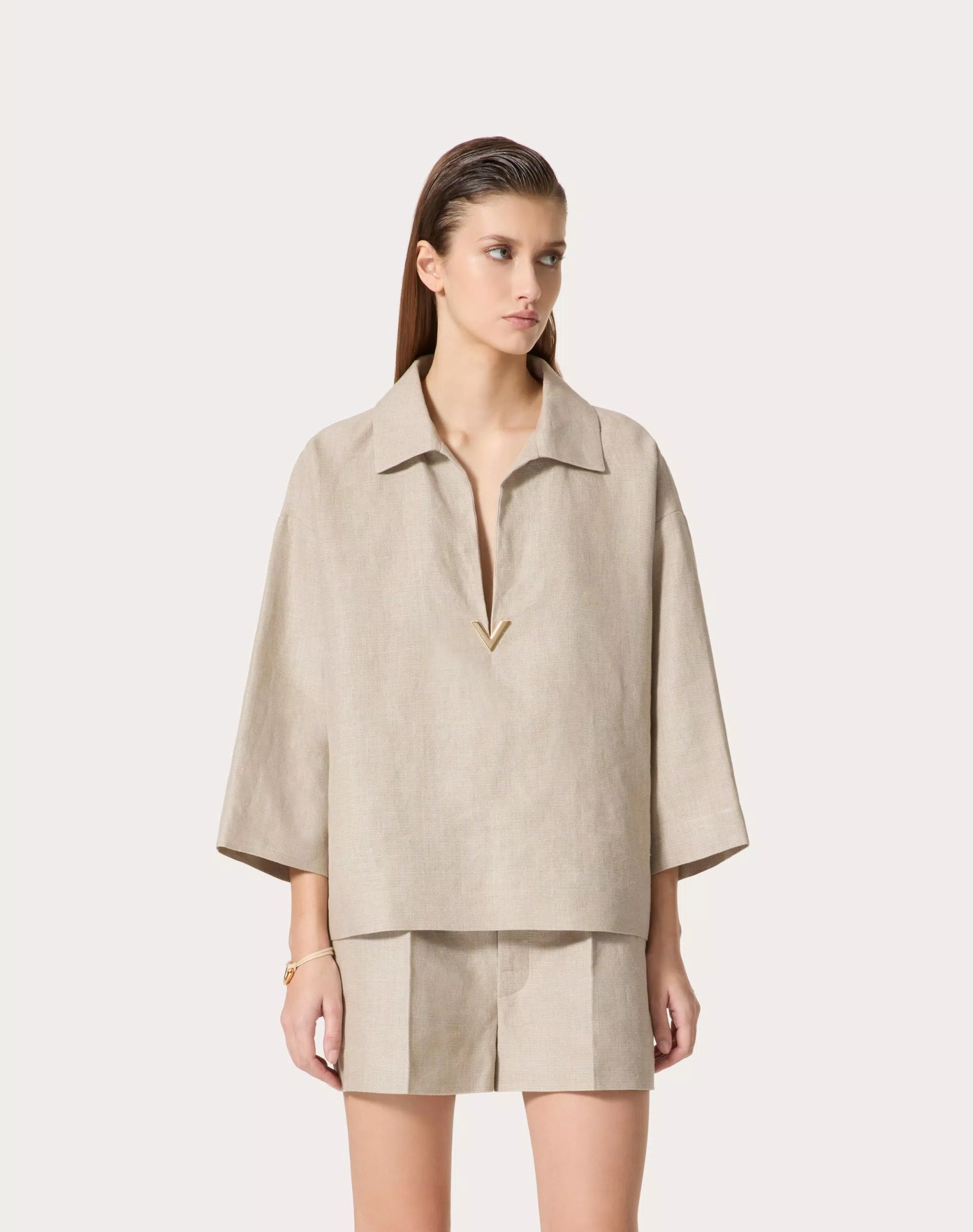 Valentino Linen Blouse In Nude
