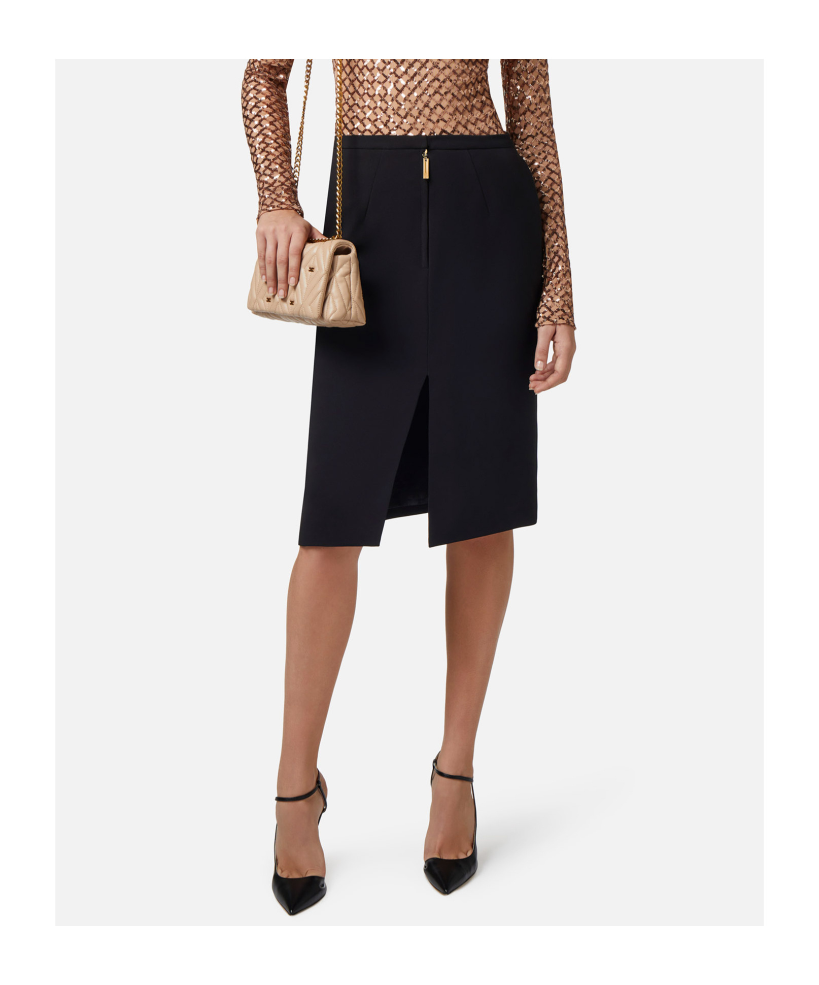Elisabetta Franchi Slit Skirt In Black