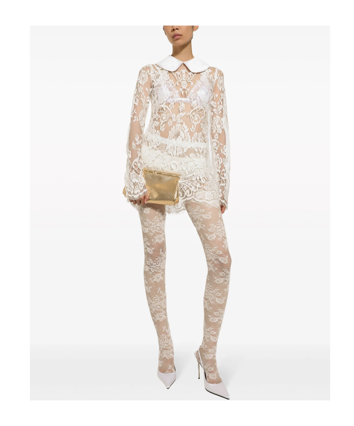 Dolce & Gabbana Peter Pan Collar Lace Minidress In White