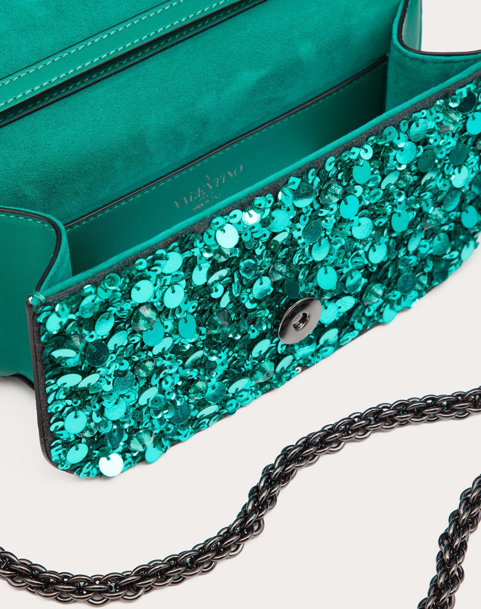 Valentino Small Locò Shoulder Bag With 3d Embroidery In Green