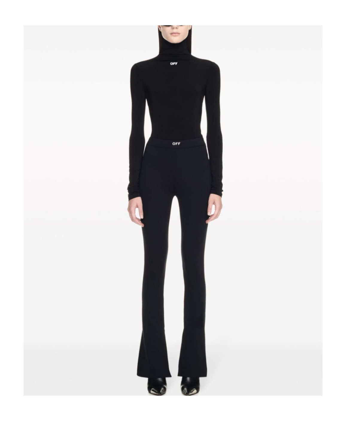 Shop Off-white Split-hem Flared Leggings In Black
