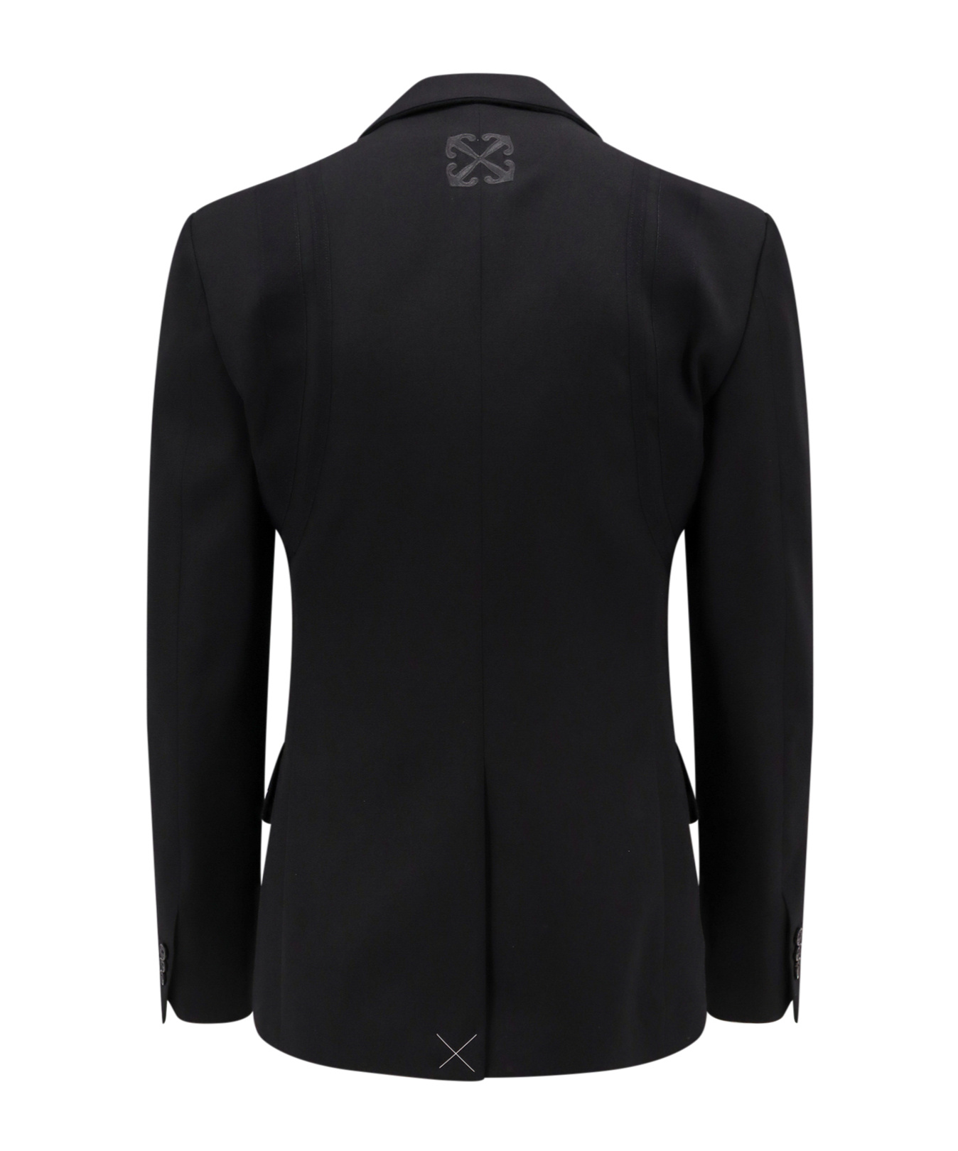 Off-white Virgin Wool Formal Vars Blazer With Logo Patch In Black
