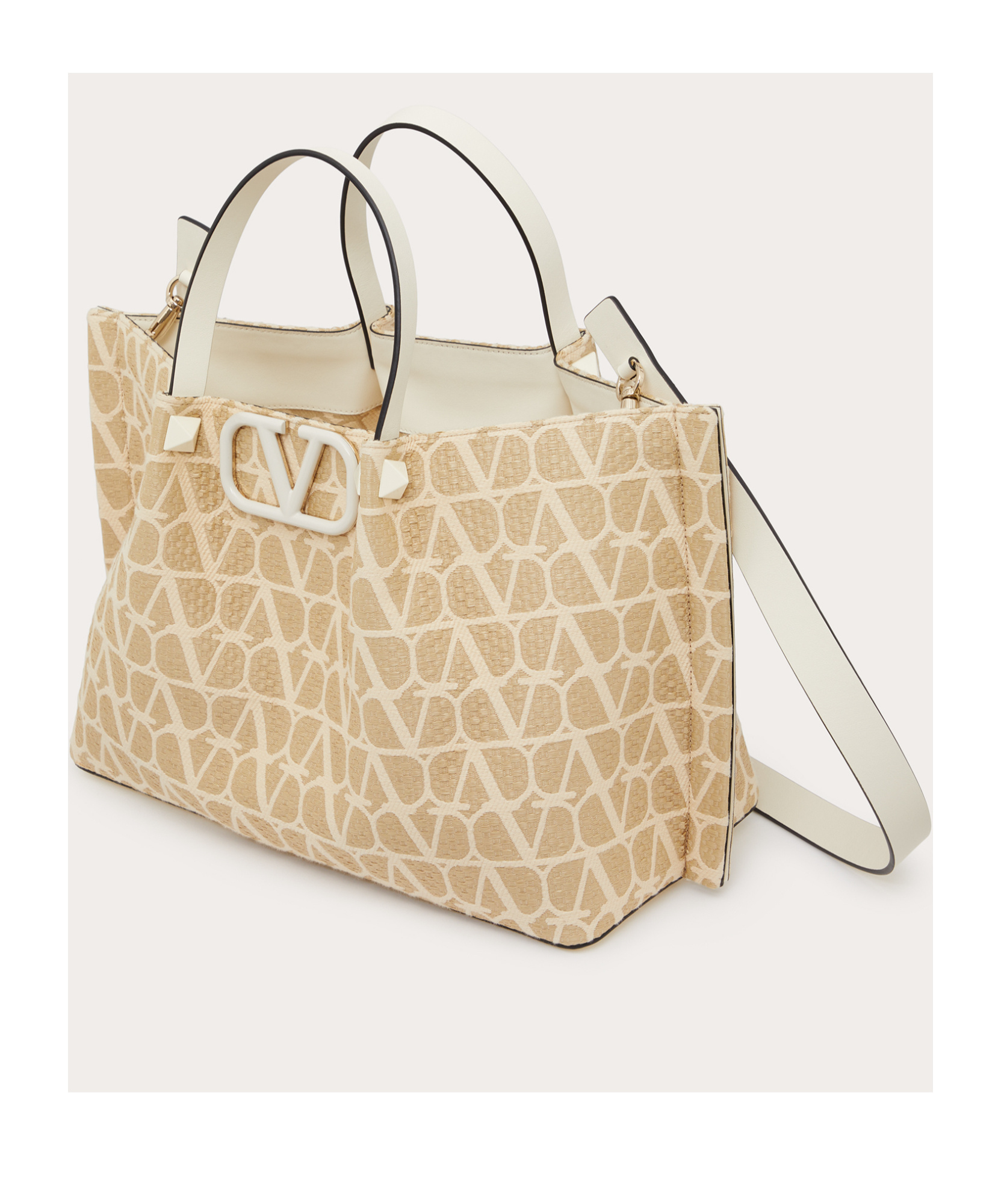 Valentino Vlogo Woven Raffia Tote Bag In Nude