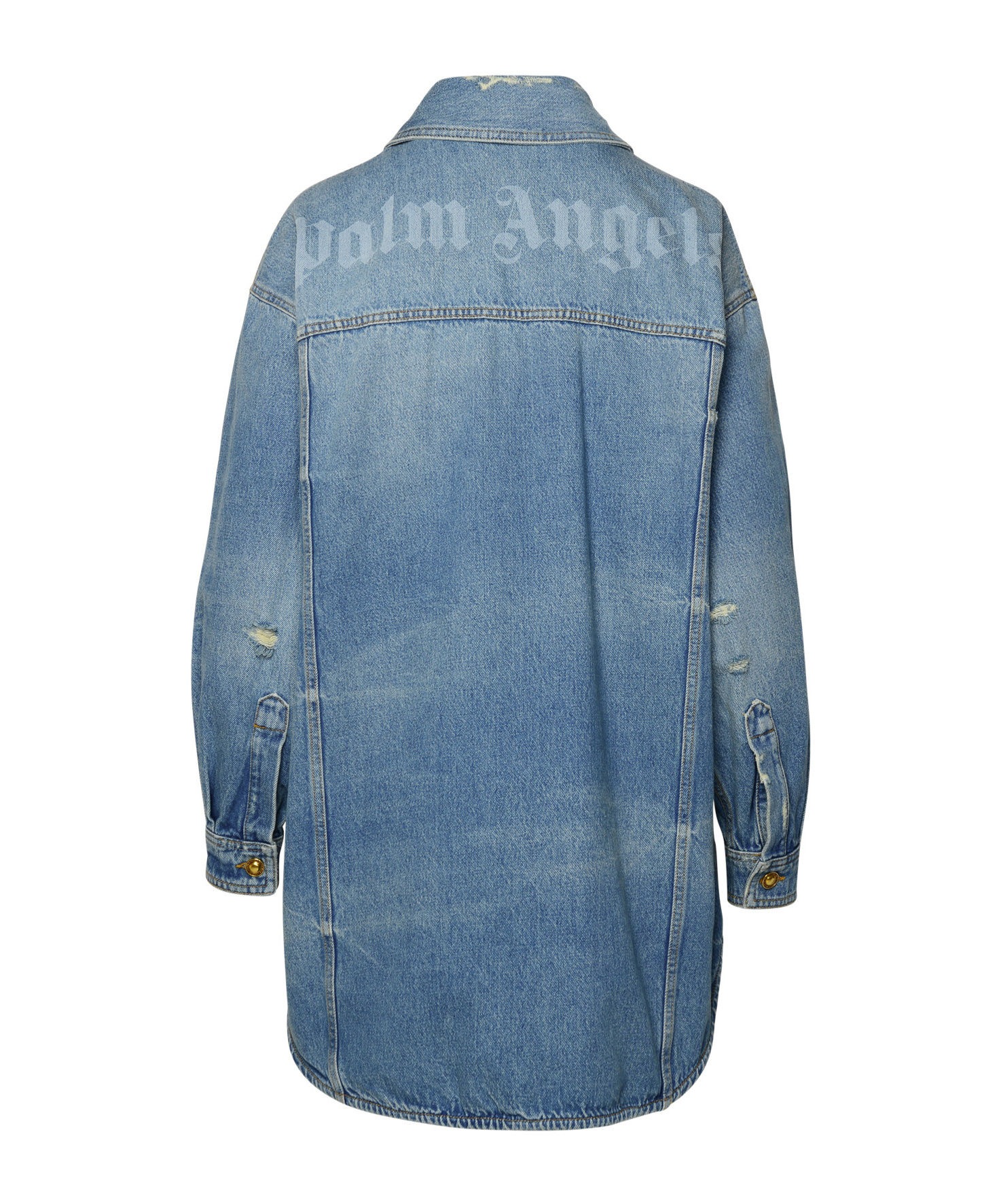 Palm Angels Blue Faded Denim Jacket In Blue