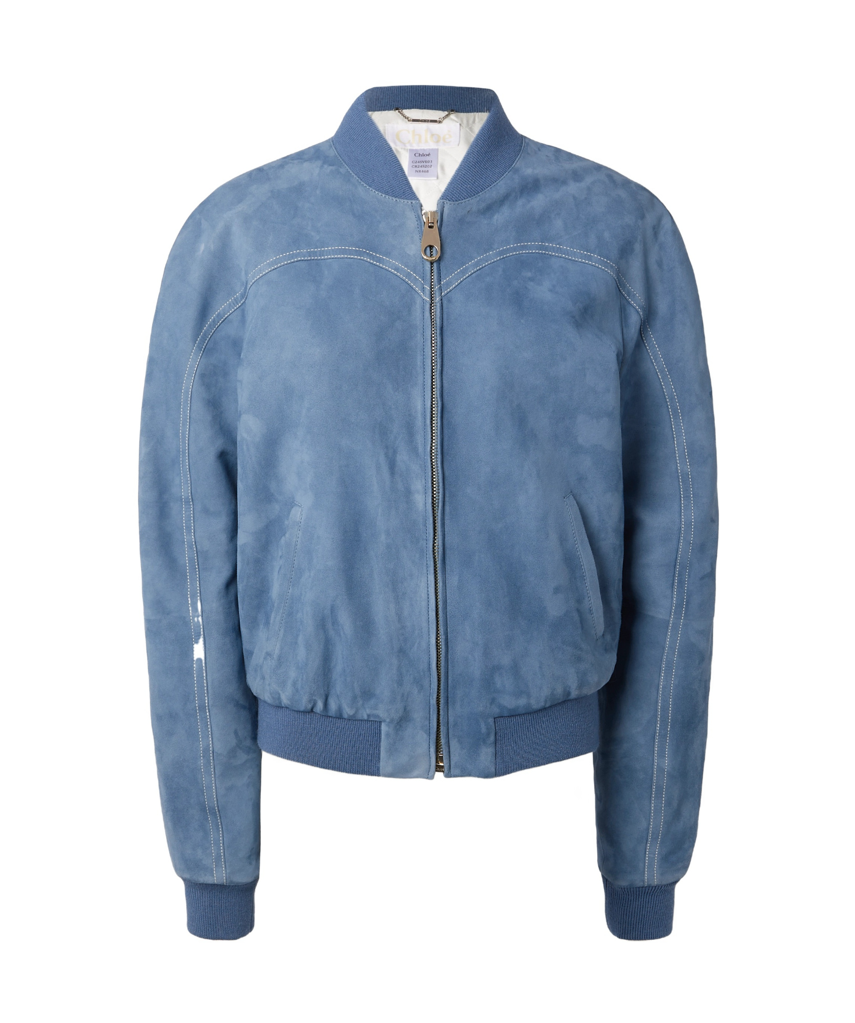 Chloé Blue Grizzled Suede Leather Jacket In Blue
