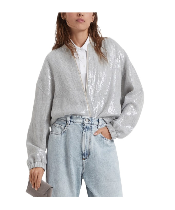 BRUNELLO CUCINELLI BRUNELLO CUCINELLI SEQUIN-EMBELLISHED ZIP-UP JACKET