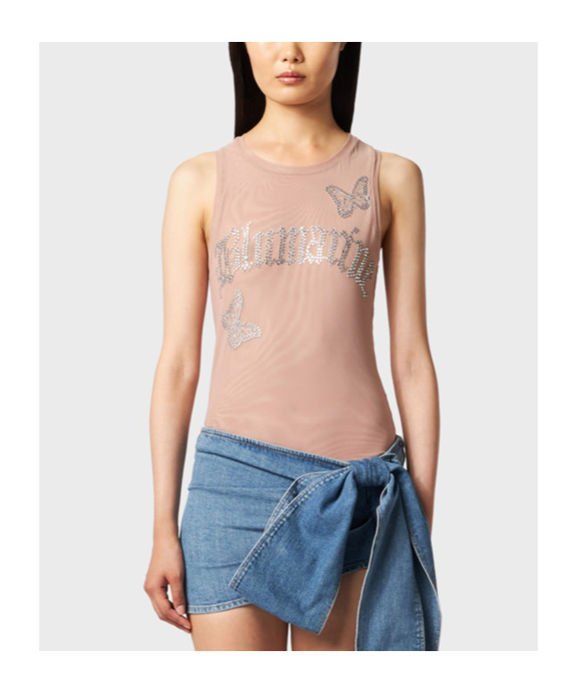 Blumarine Round Neck Vest In Nude