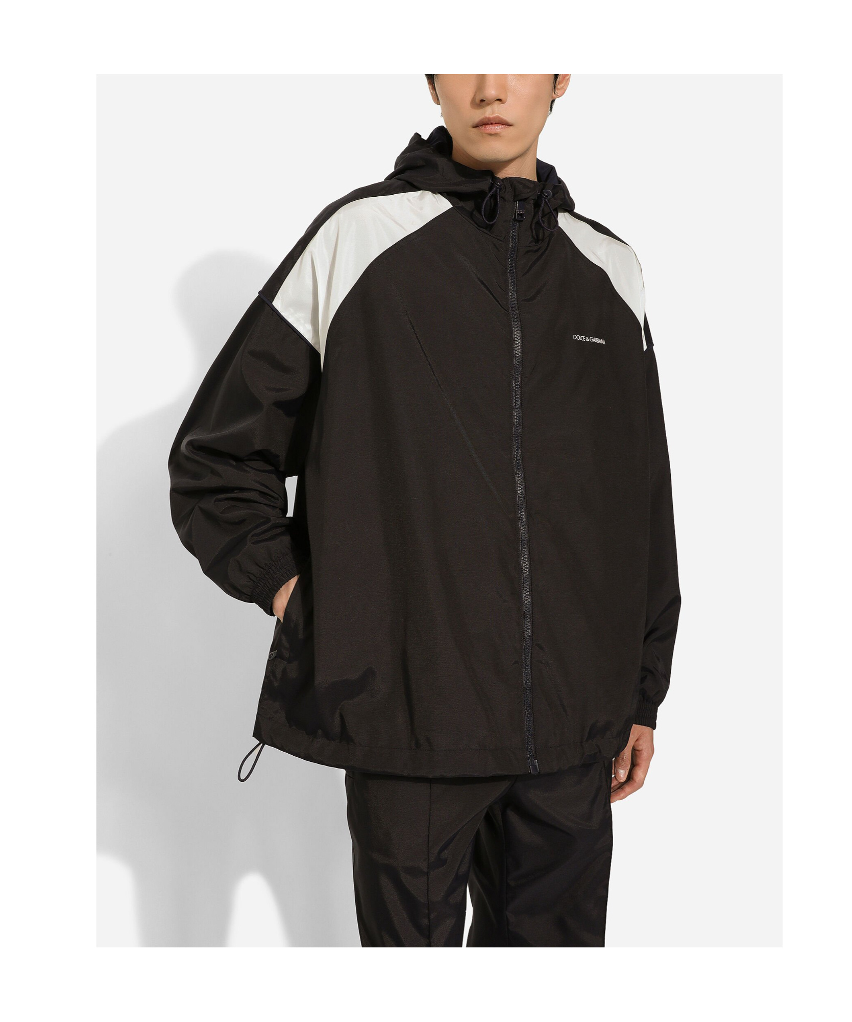 Dolce & Gabbana Technical Fabric Jacket With Logo Print In Black