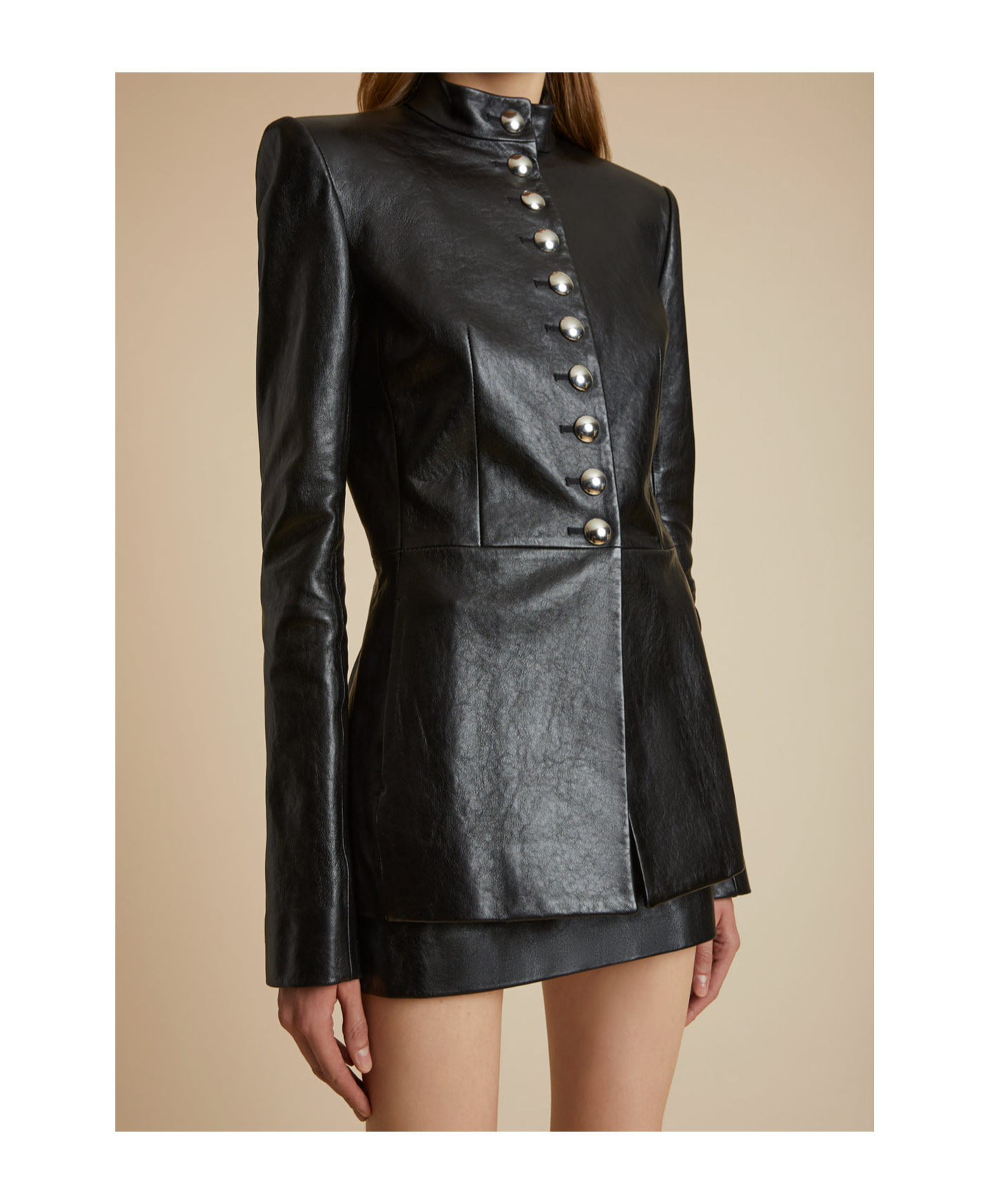 Khaite Standing Collar Leather Jacket In Black