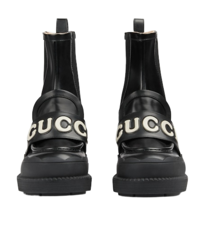 Gucci 60mm Logo-lettering Leather Boots In Black