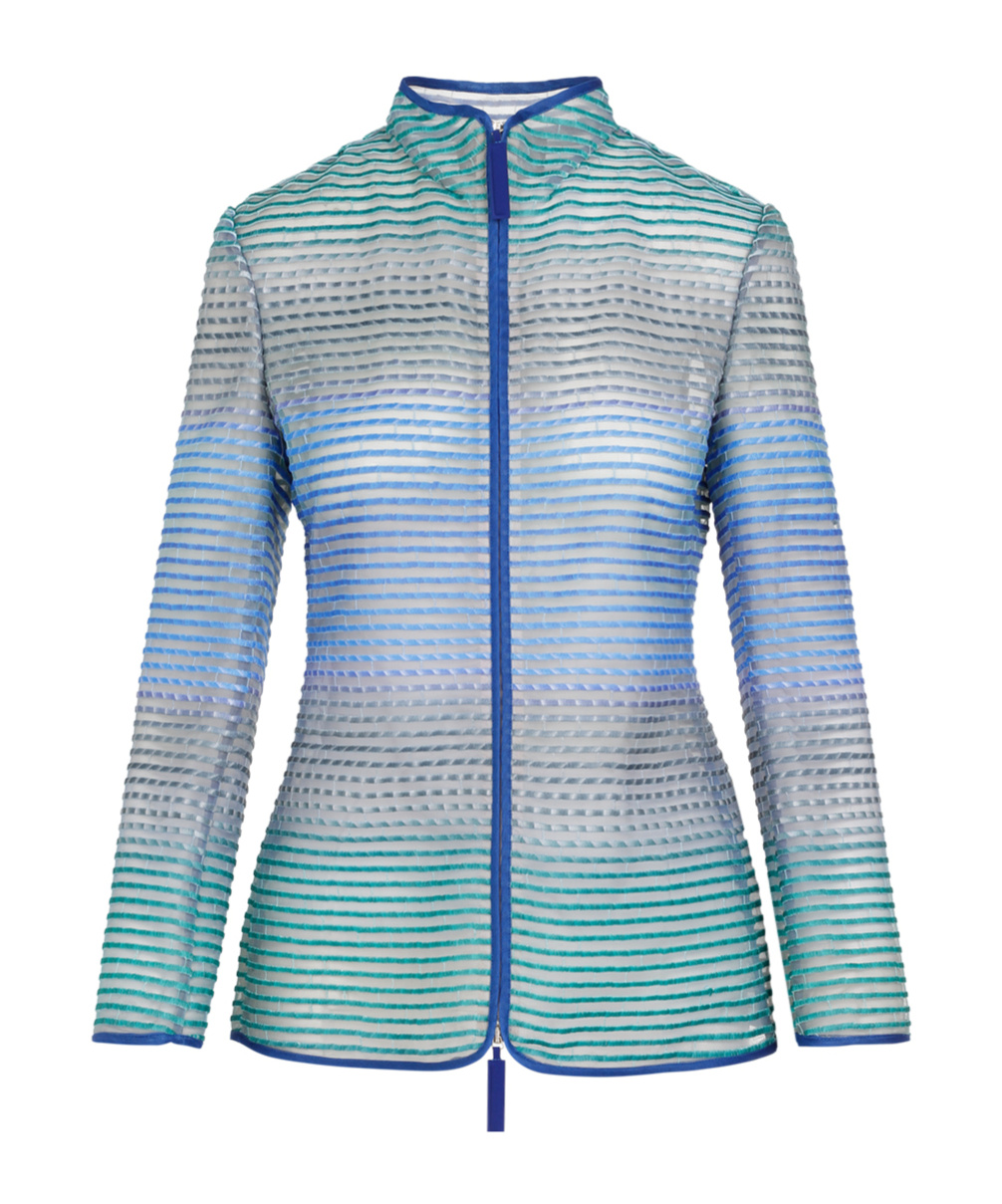 Giorgio Armani Semi-sheer Striped Jacket In Gray