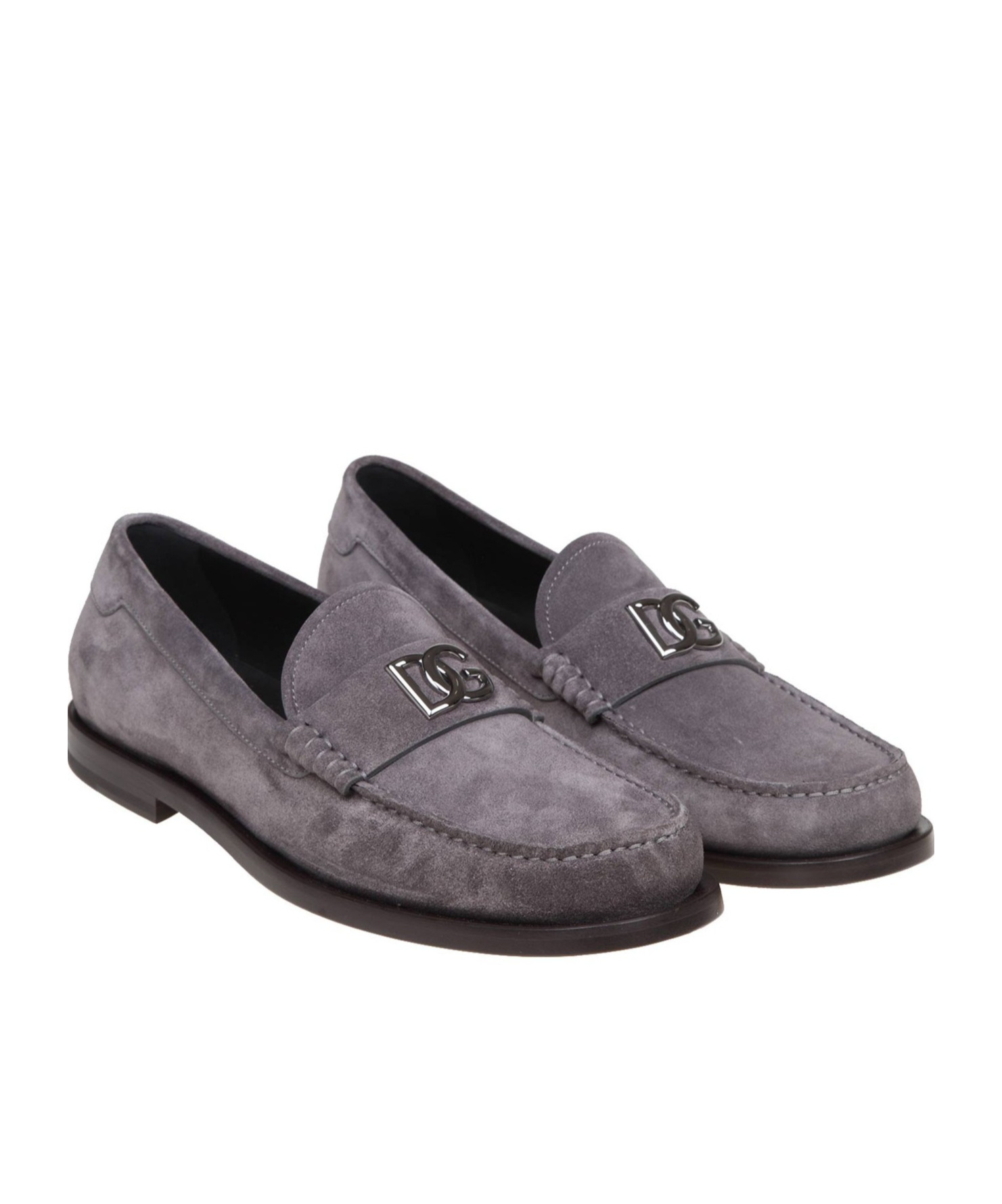Dolce & Gabbana Suede Loafers With Round Toe And Metal Buckle In Gray