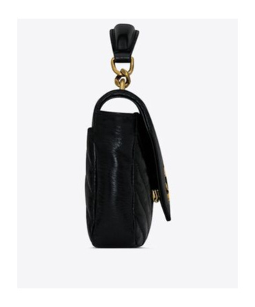 Saint Laurent College Mini Chain Bag In Shiny Crackled Leather In Black