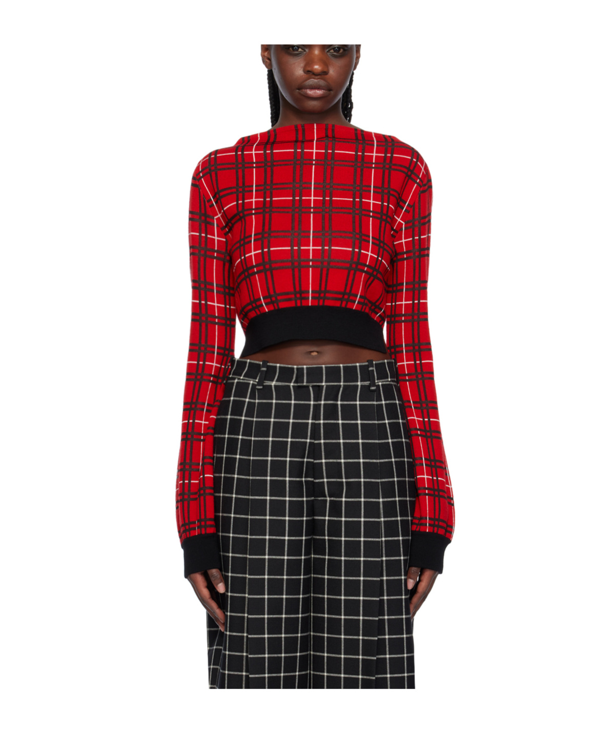 Marni Check-pattern Cropped Jumper In Red