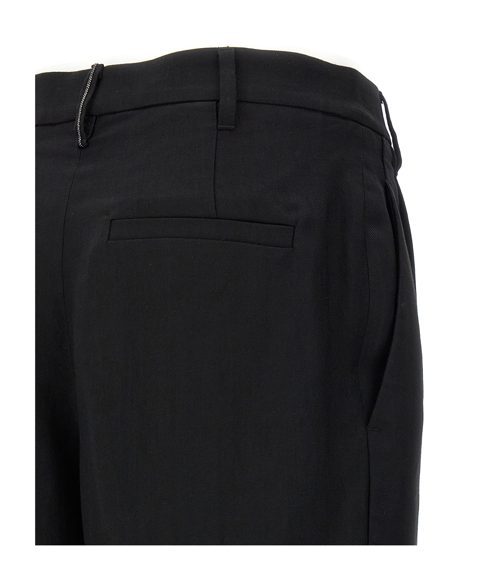 Brunello Cucinelli Black Tropical Luxury Wool Monili Slouchy Trousers In Black