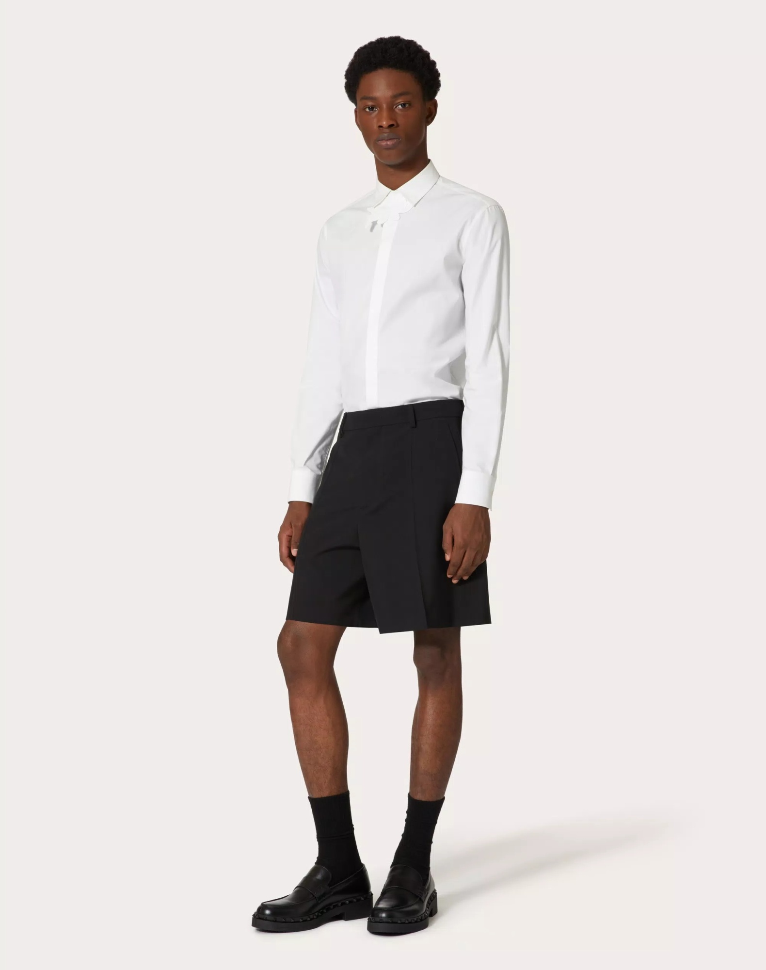 Valentino Long-sleeved Shirt In Cotton Poplin With Flower Patch In White