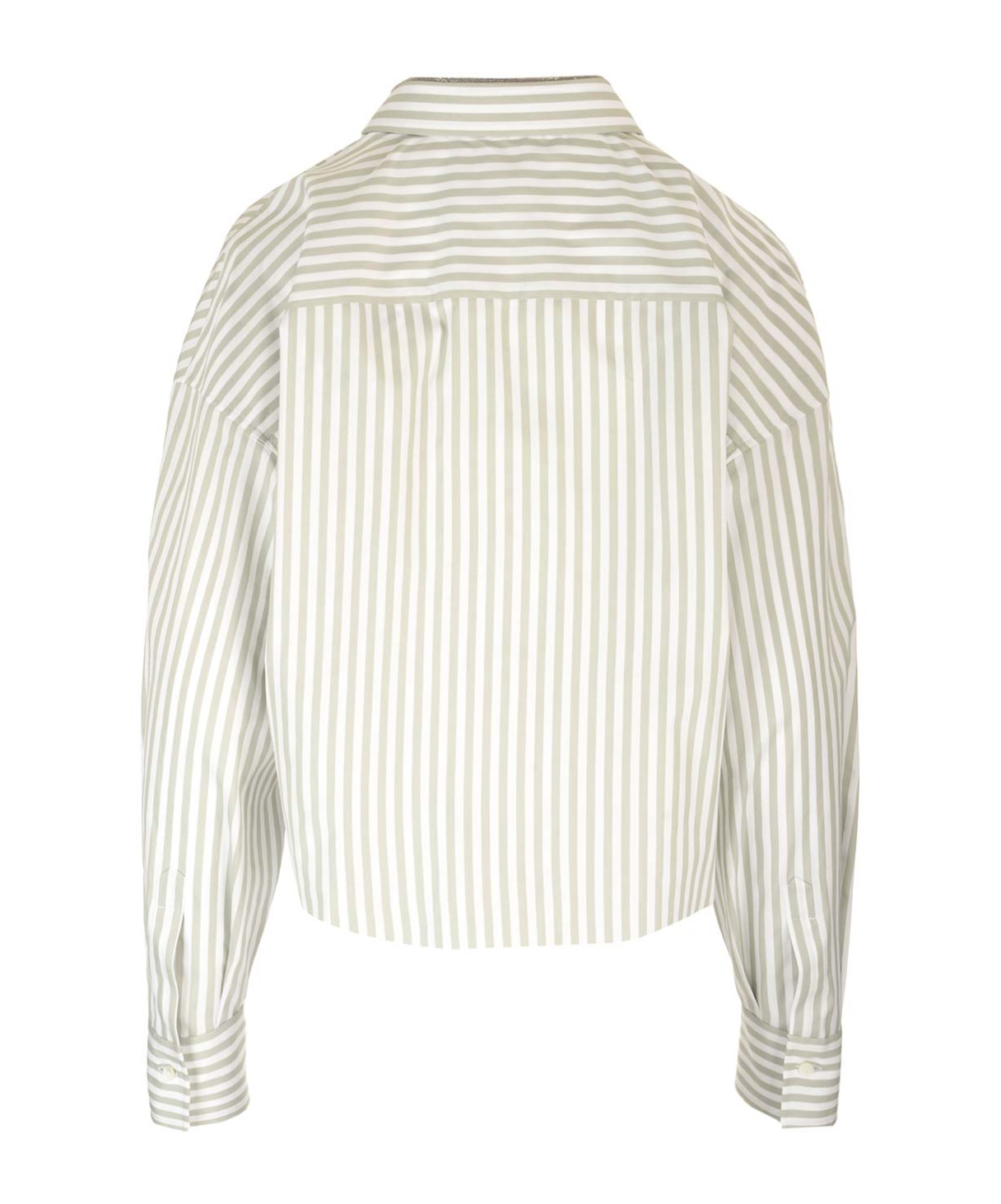 Brunello Cucinelli Striped Chain-embellished Shirt In Gray