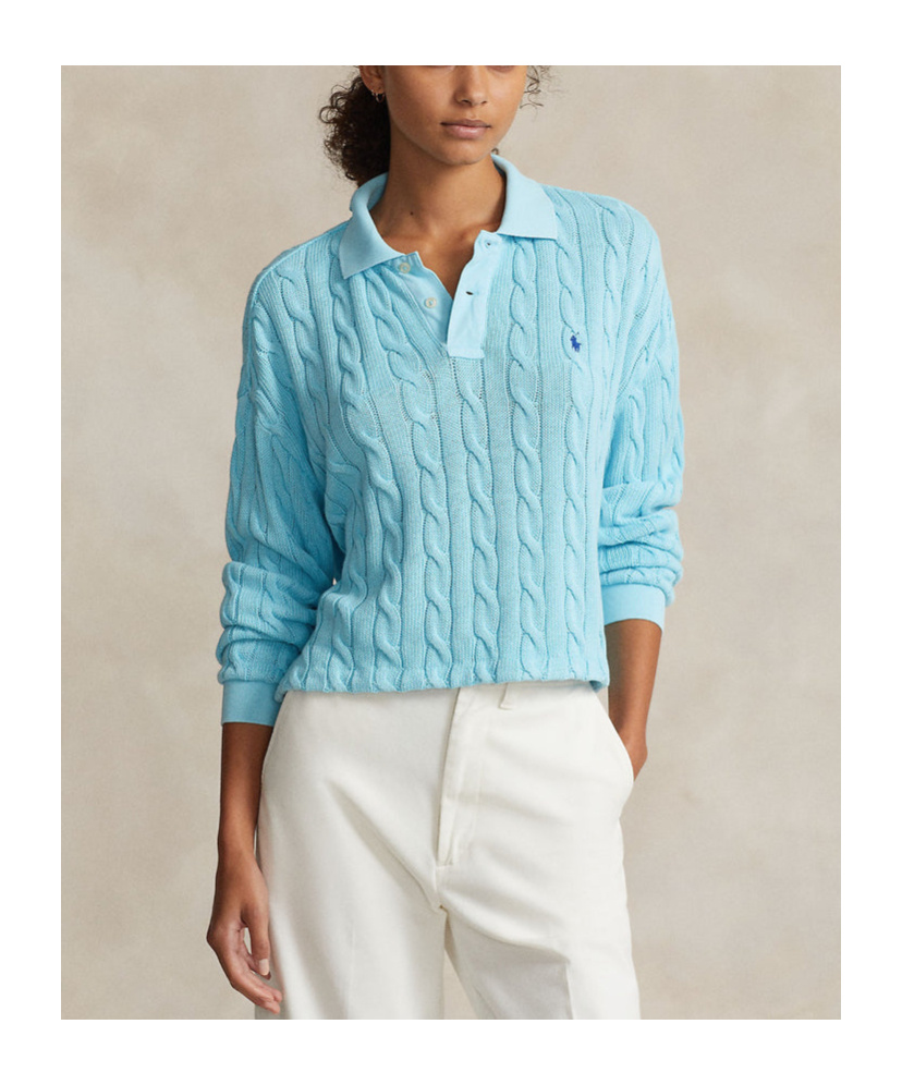 Polo Ralph Lauren Long-sleeved Knitted Polo Shirt In Blue