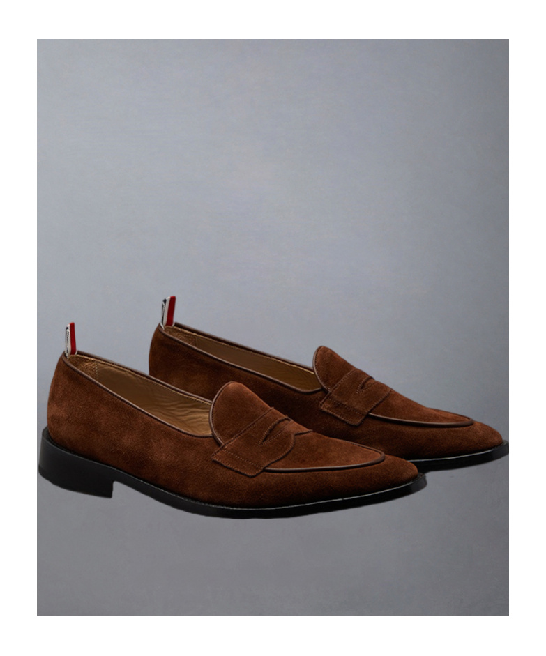 Thom Browne Varsity Suede Penny Loafers In Brown