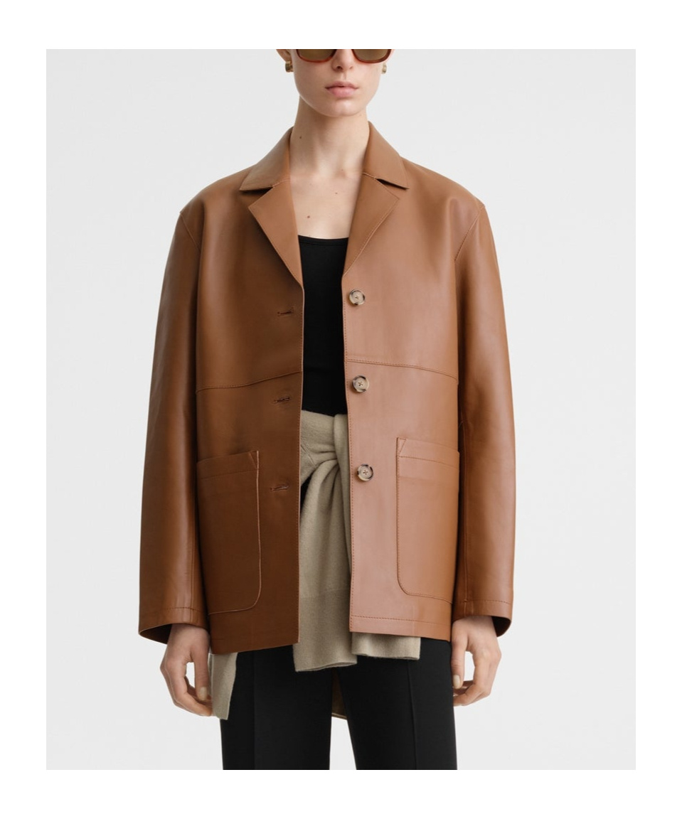 Totême Notched-lapels Leather Jacket In Brown