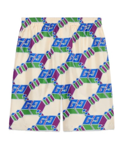 Gucci 3d Gg-print Silk Shorts In Nude