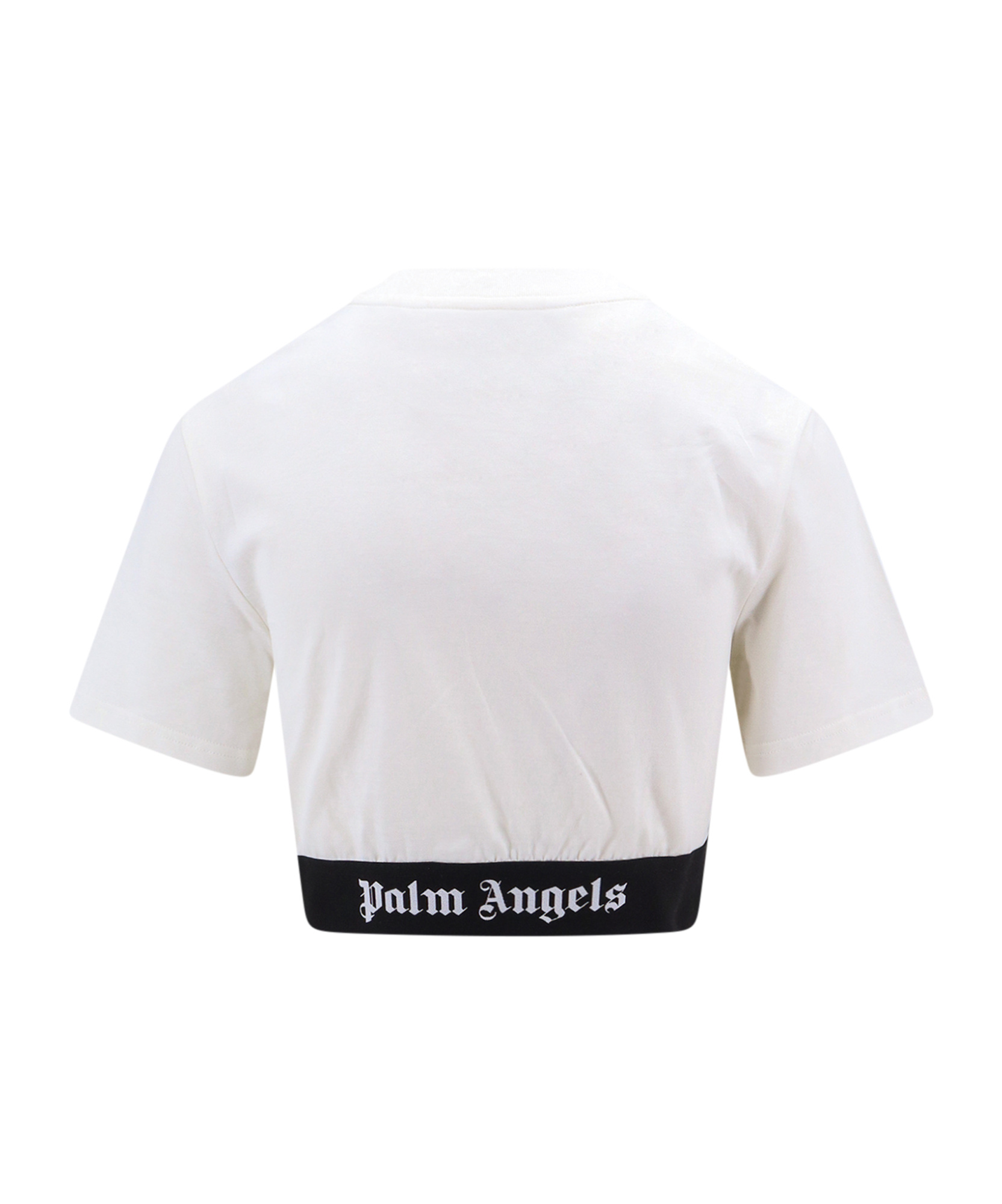 Palm Angels White Cropped T-shirt With Jacquard Logo In Cotton Woman In White