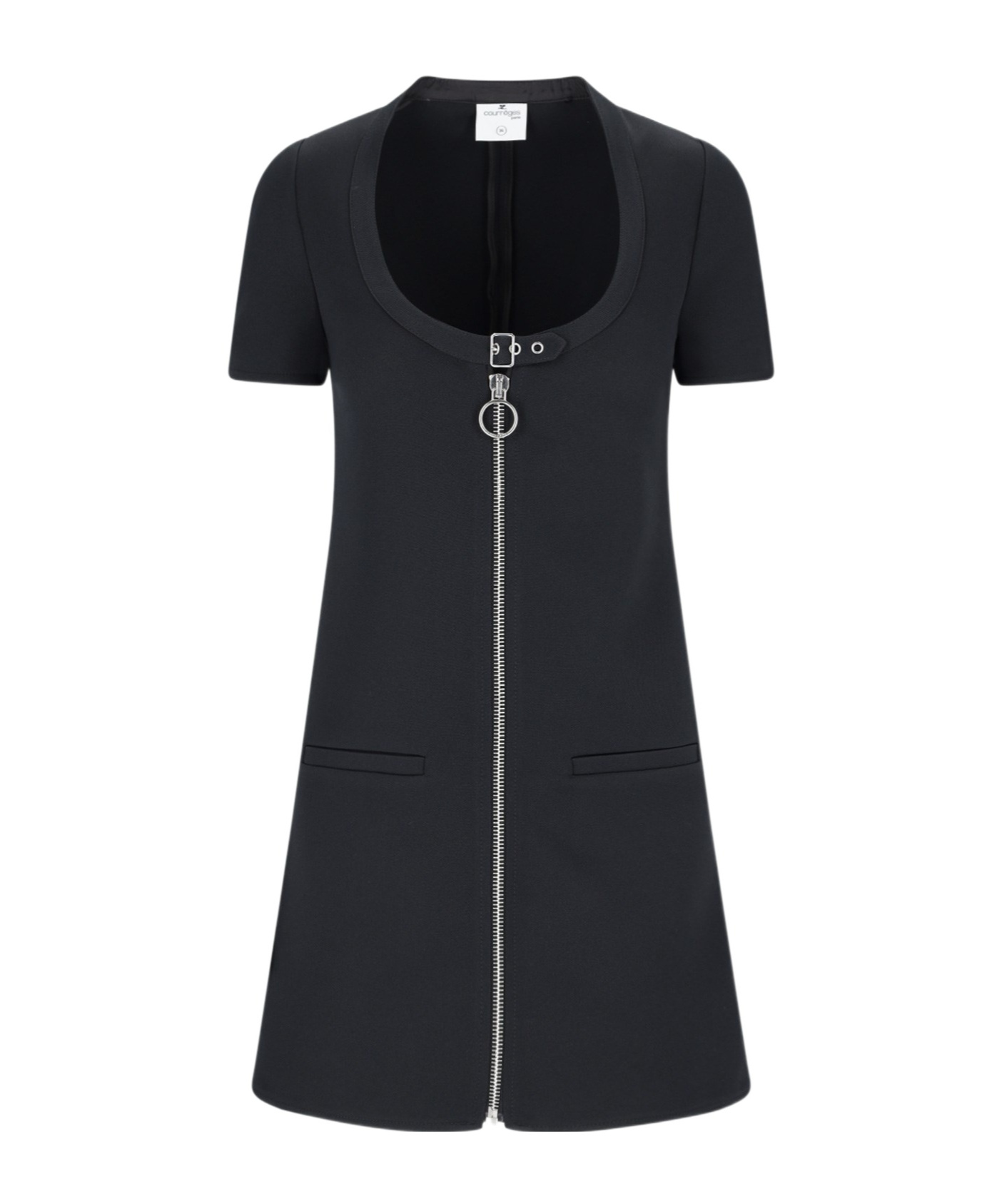 Courrèges Knee Length Dress Patch Pockets In Black