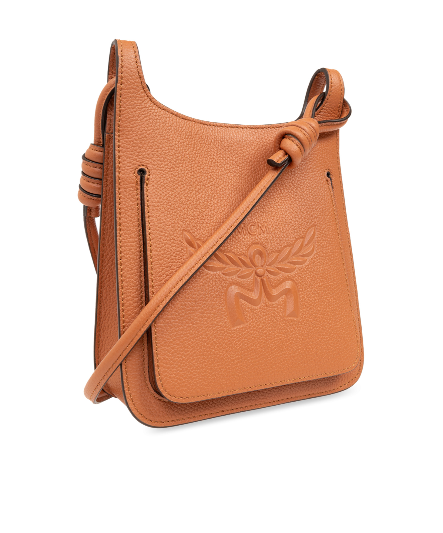 Mcm Mini Himmel Logo Embossed Hobo Bag In Brown