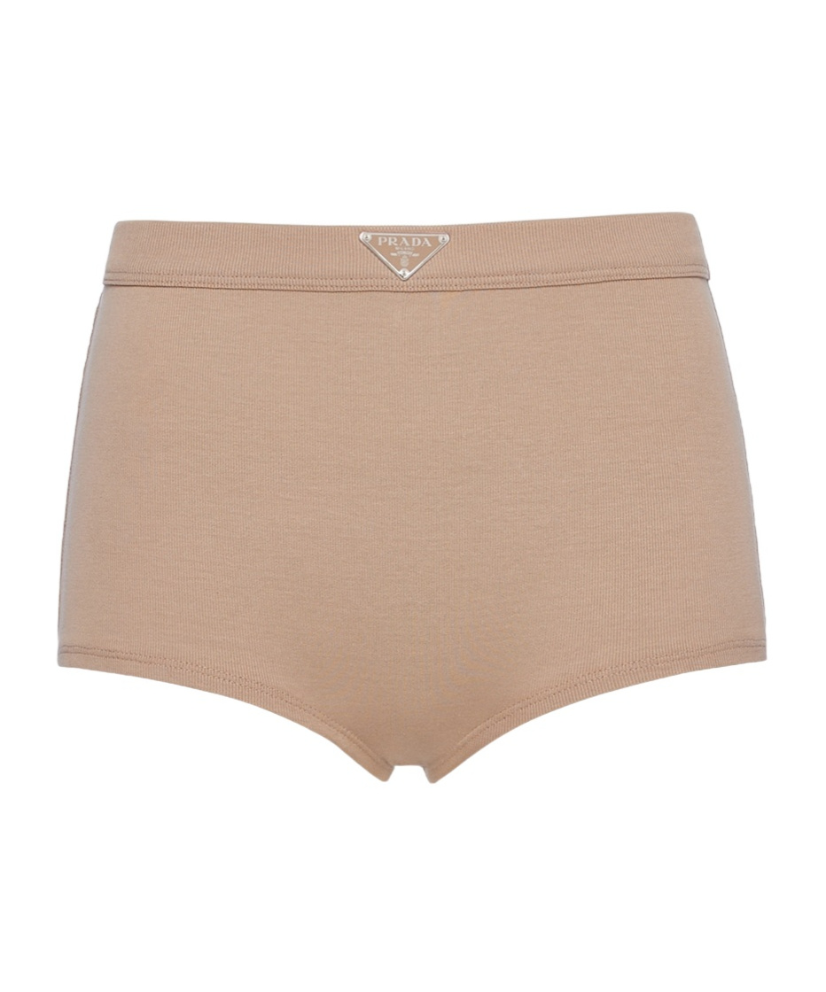 Prada Ribbed Knit Boy Shorts In Khaki