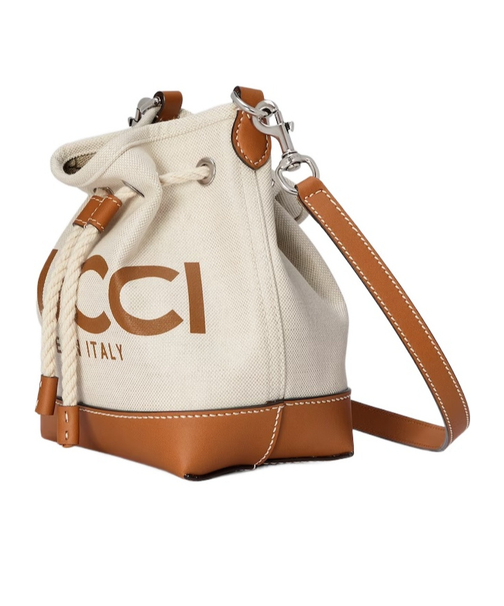 Gucci Logo-print Leather-trimmed Shoulder Bag In Nude