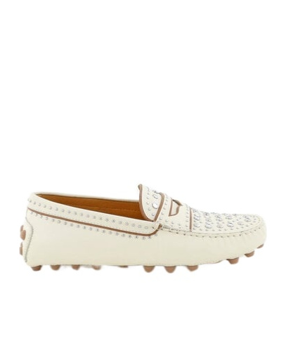 Tod's Gommino Studded Leather Moccasins In White