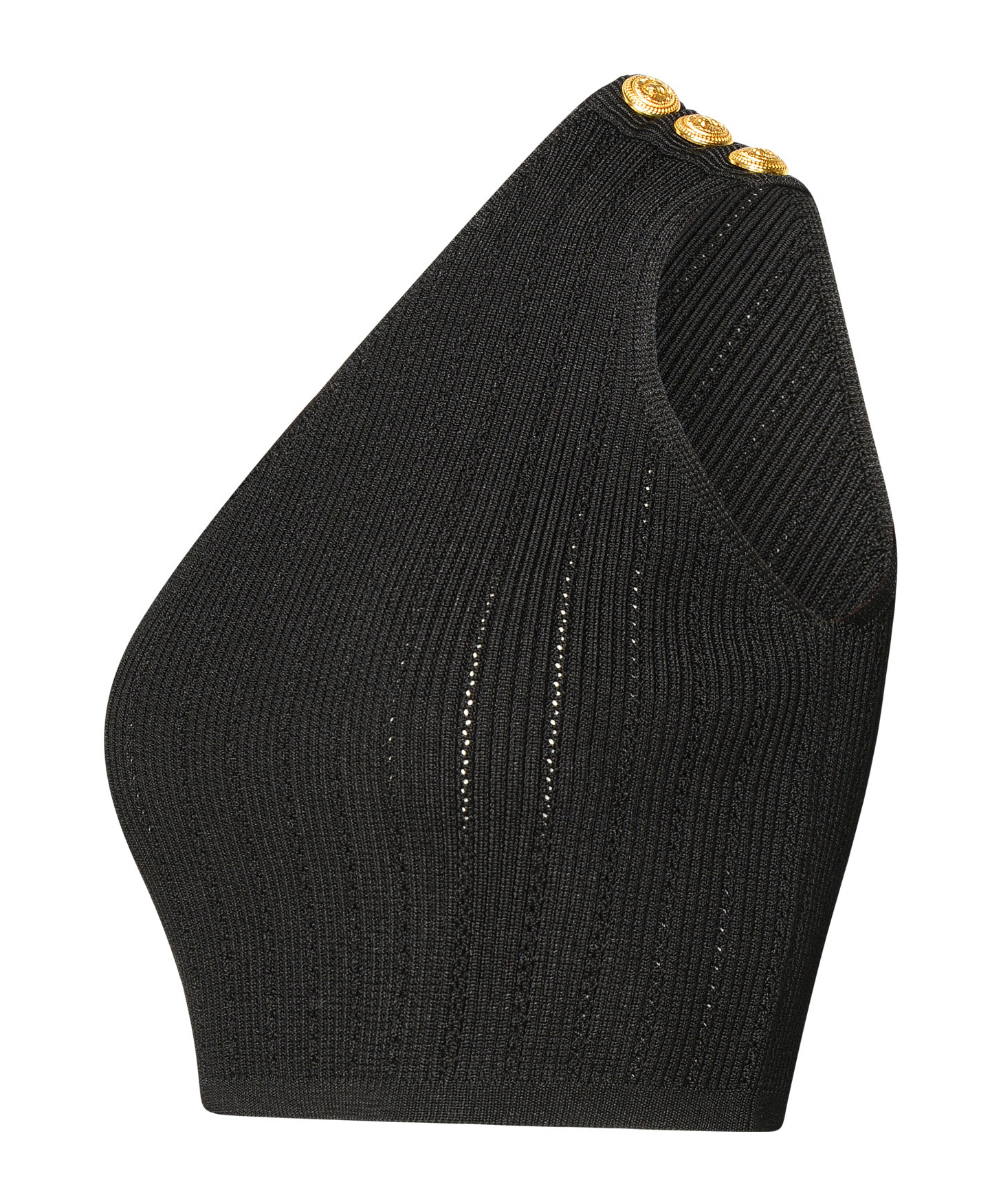 Shop Balmain Asymmetric Knit Top With Buttons In Black