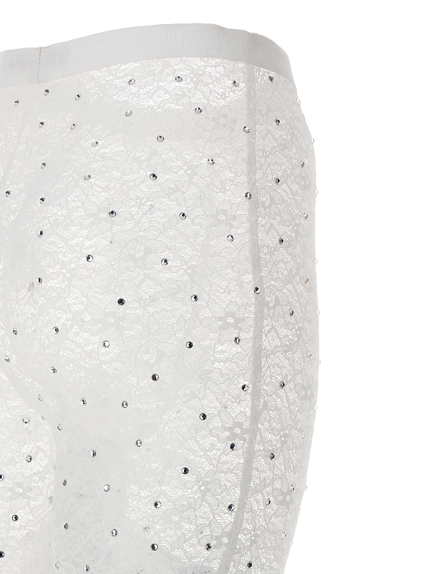 Alessandra Rich Rhinestone Lace Flared Leggings In White