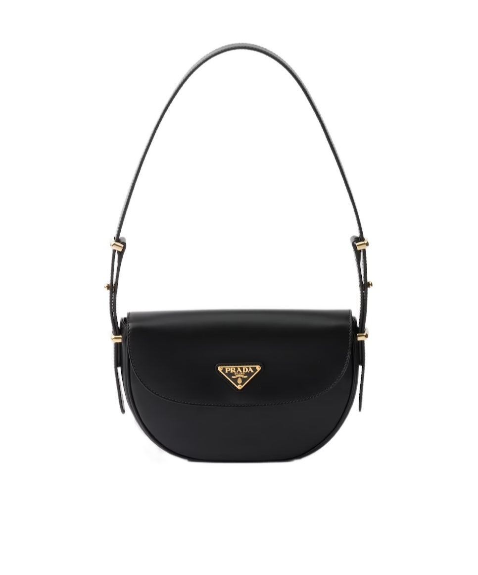 Prada Arque Leather Shoulder Bag With Flap In Black