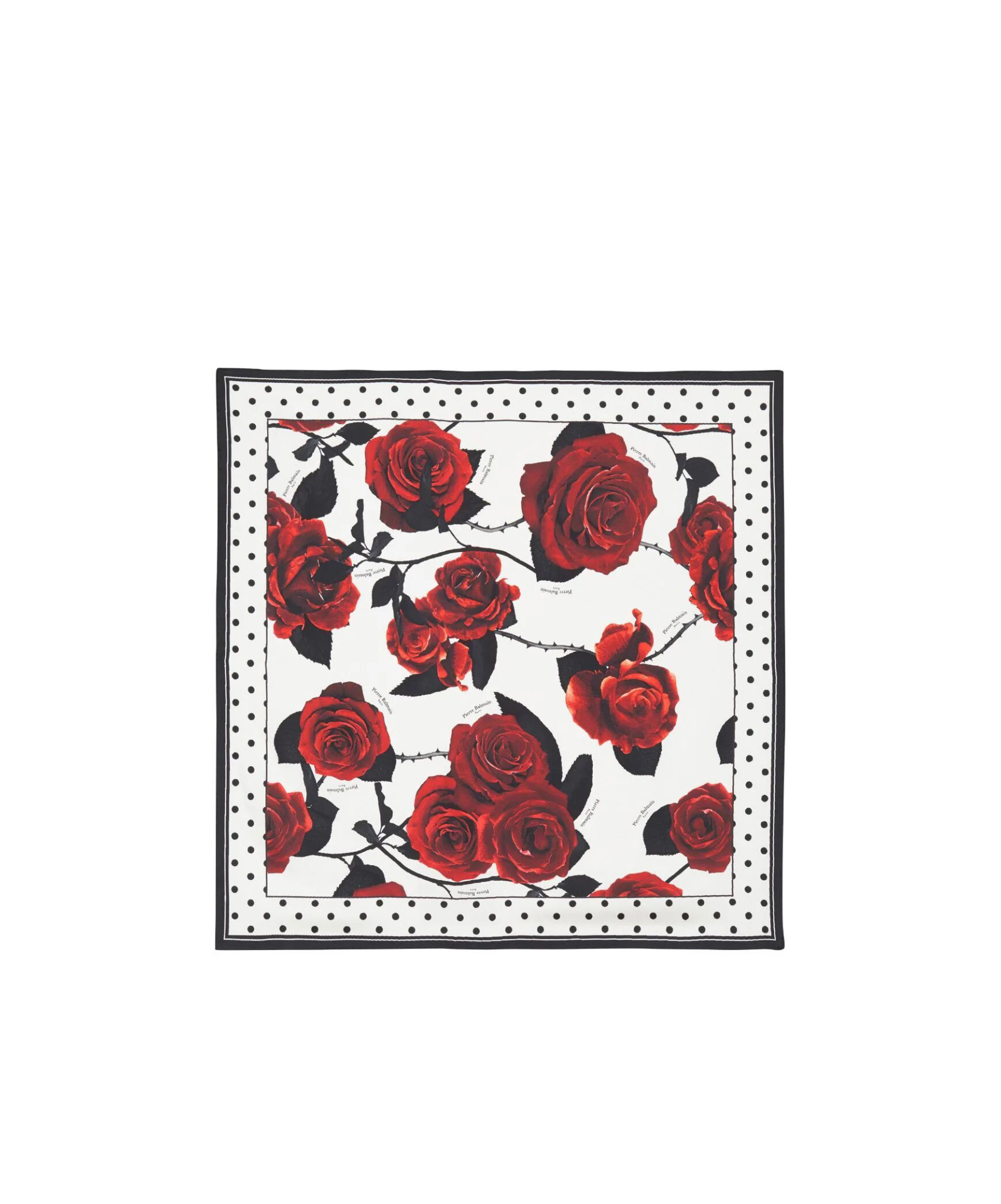 Shop Balmain Red Roses And Polka Dots Printed Silk Scarf In White