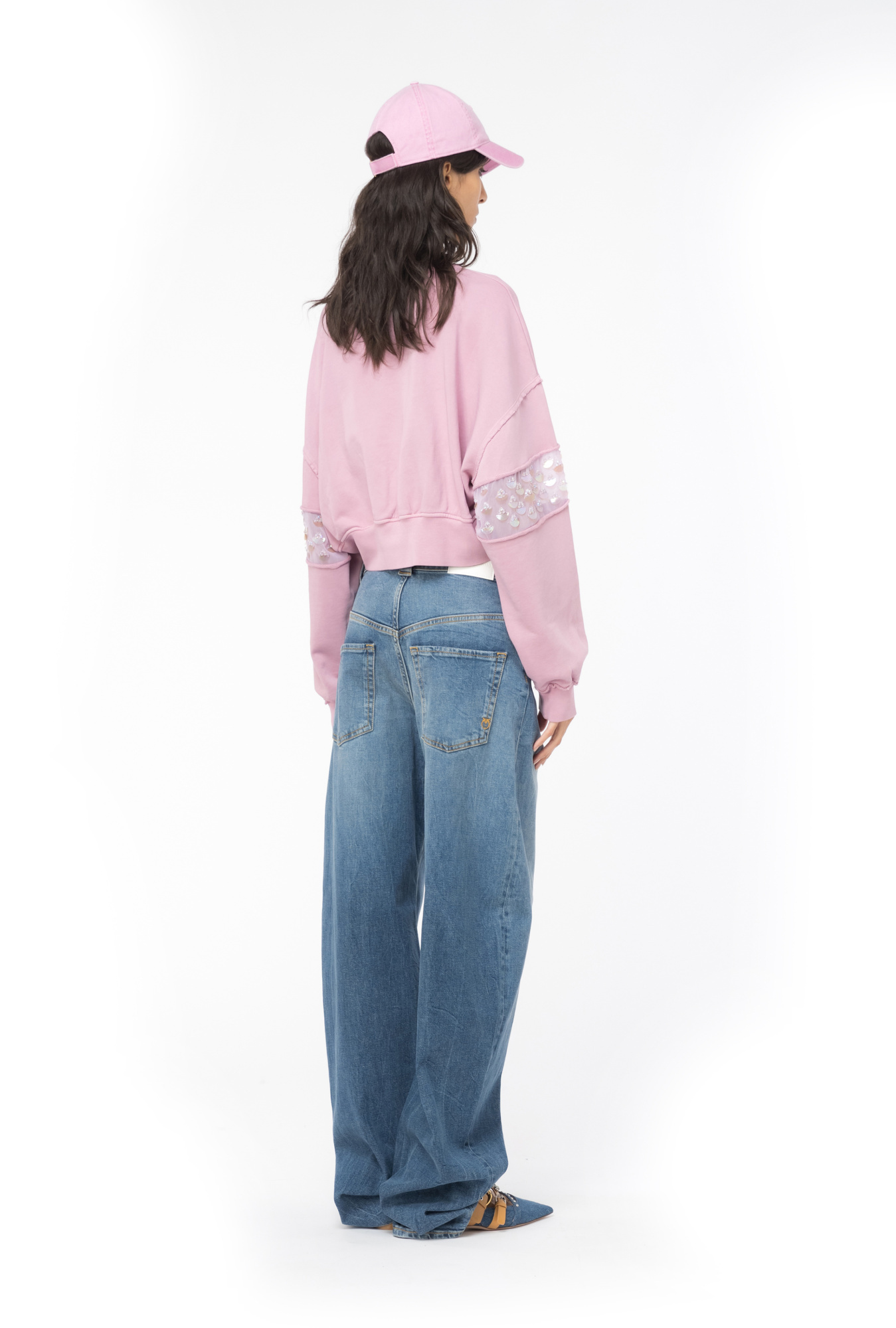 Pinko Sequin-embellished Cropped Sweatshirt In Pink