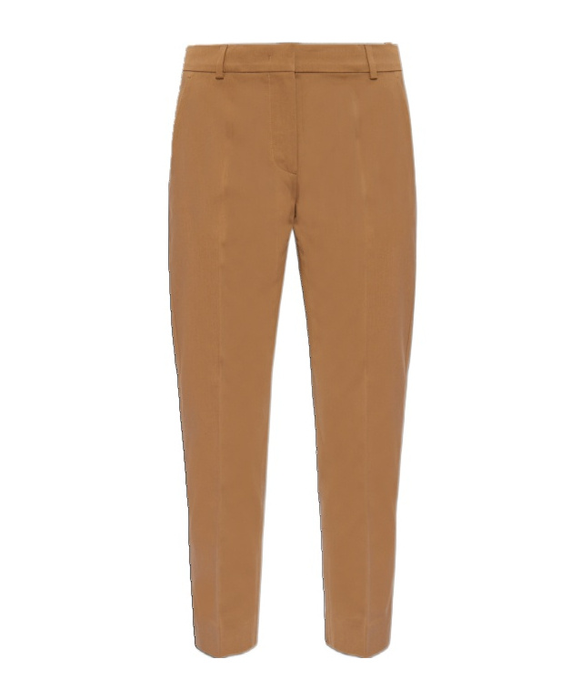 Max Mara Straight-leg Tailored Cotton Pants With Structured Waistband In Brown