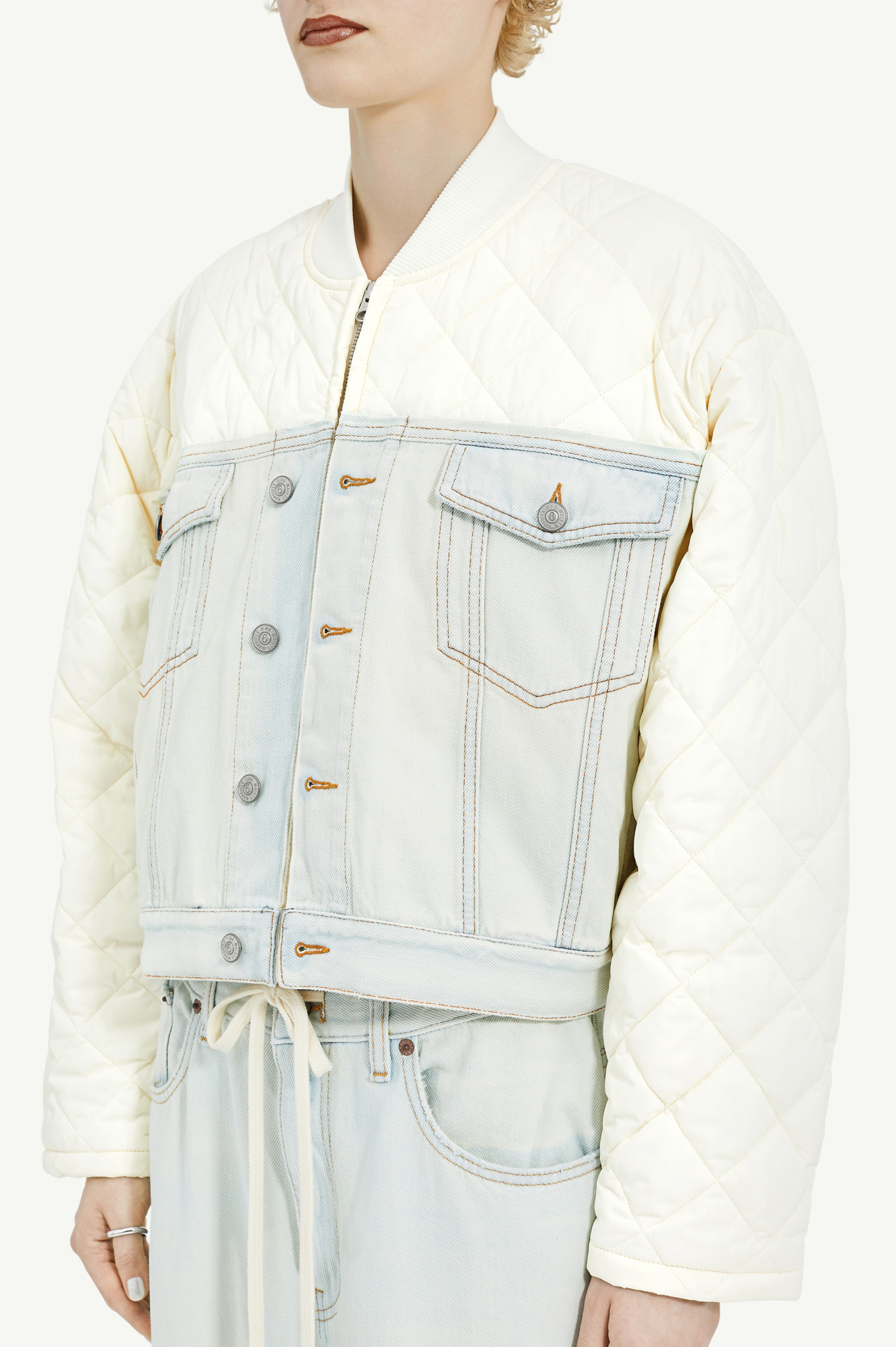 Mm6 Maison Margiela Diamond-quilted Denim Jacket In White