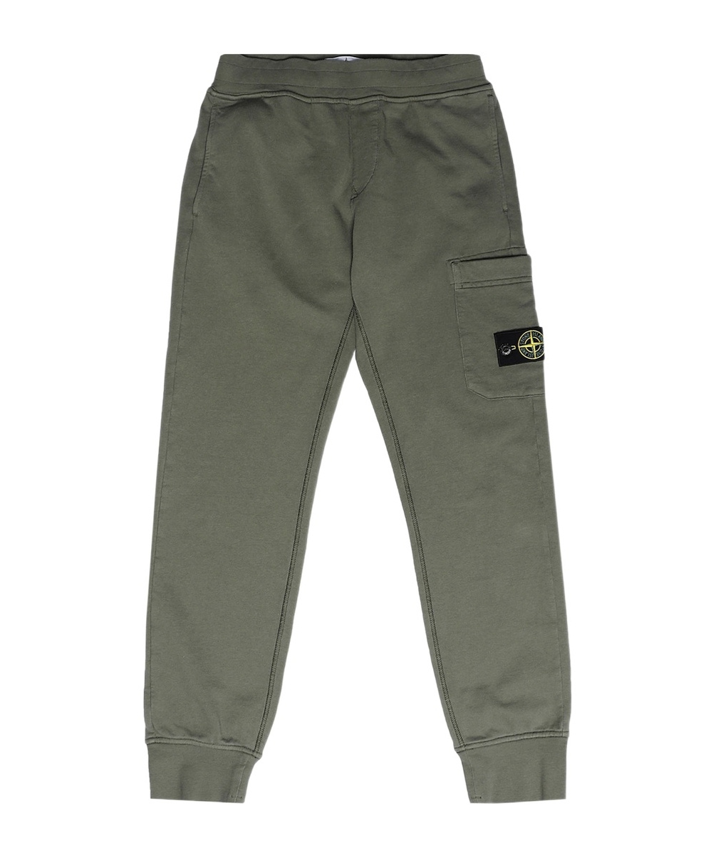 Stone Island Junior Compass-patch Elasticated Waistband Track Pants In Green