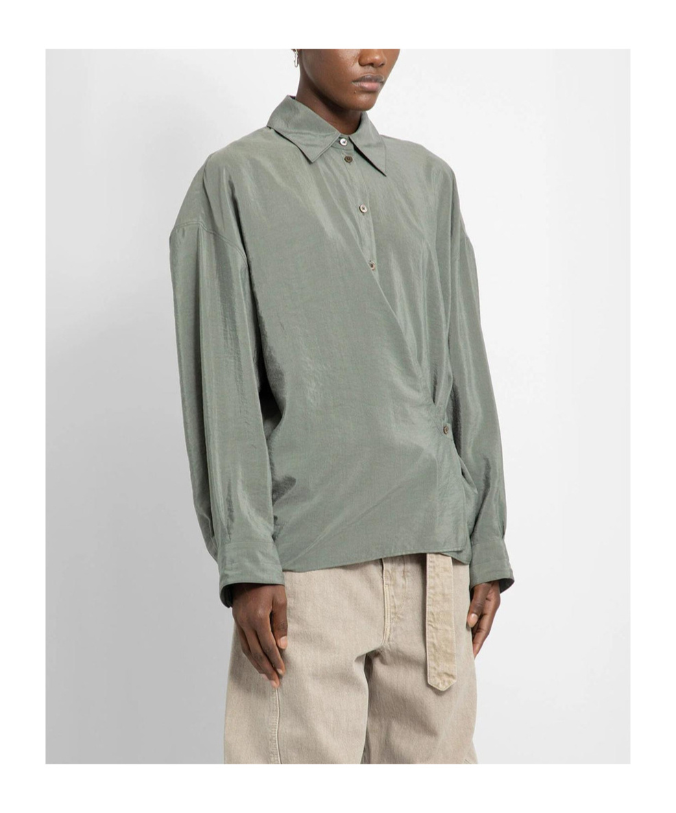 Lemaire Draped Silk Blend Shirt In Black
