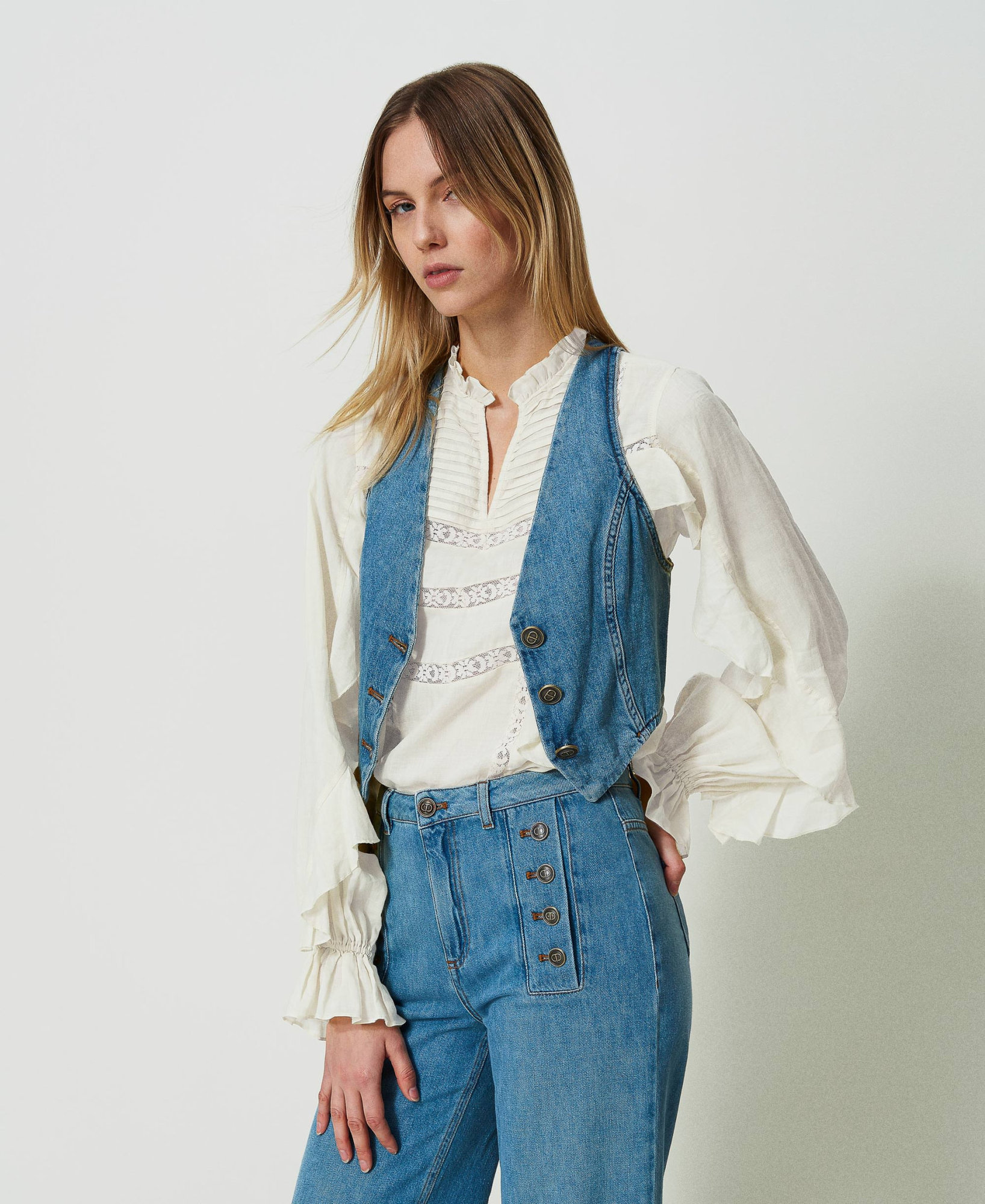 Twinset Medium Blue Denim Waistcoat In Blue