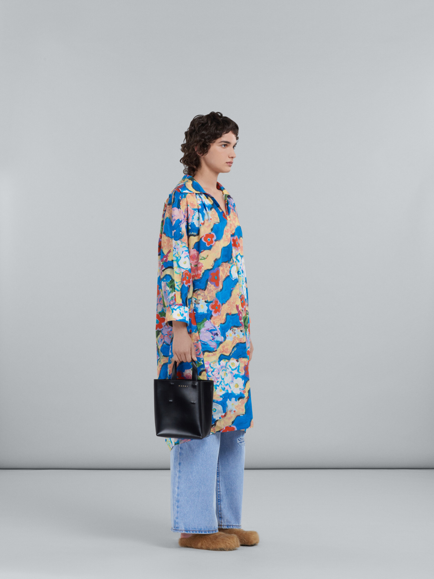 Marni Graphic-print Cotton Shirtdress In Blue