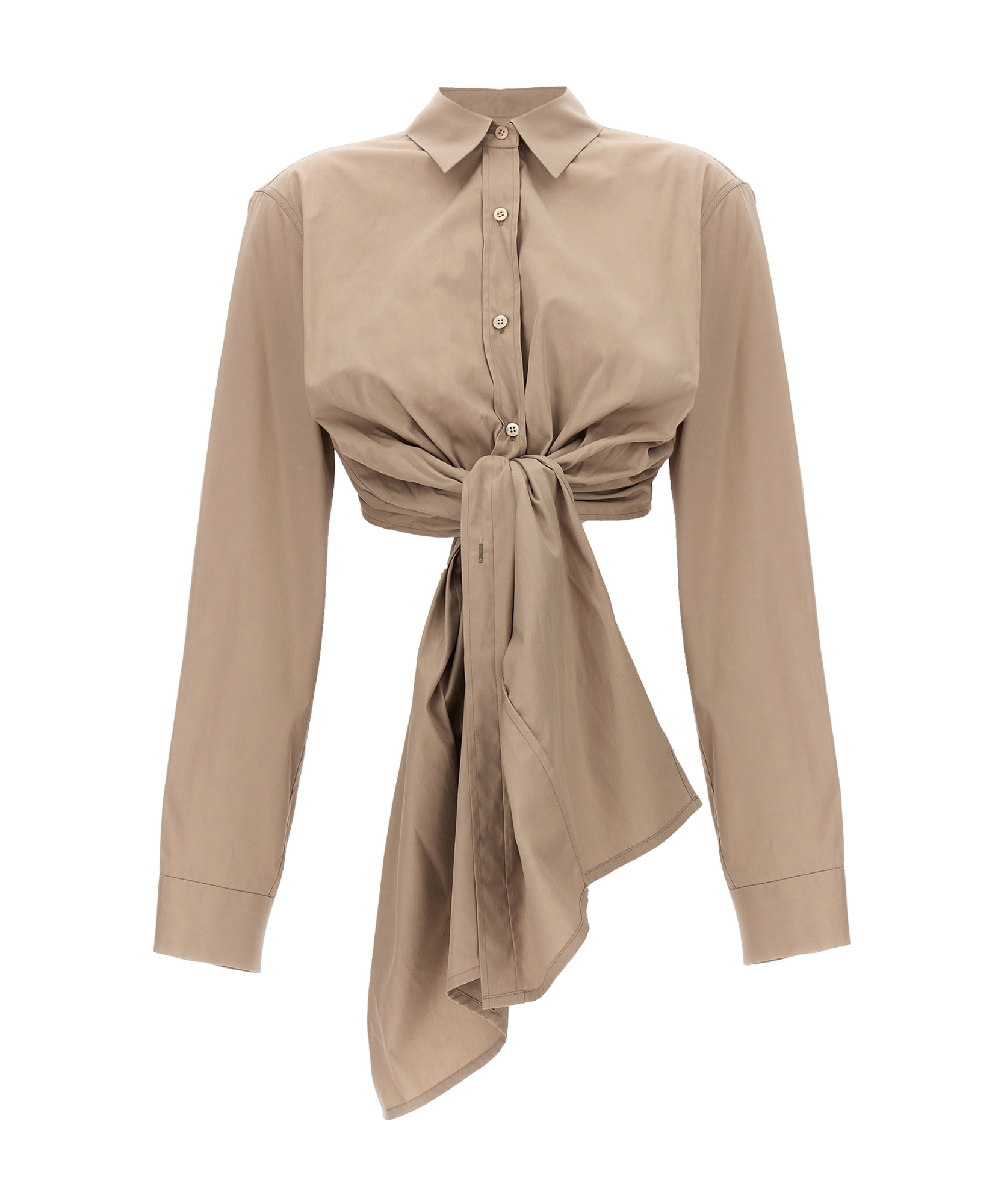 Shop Dries Van Noten Bow Detailed Cropped Shirt In Nude