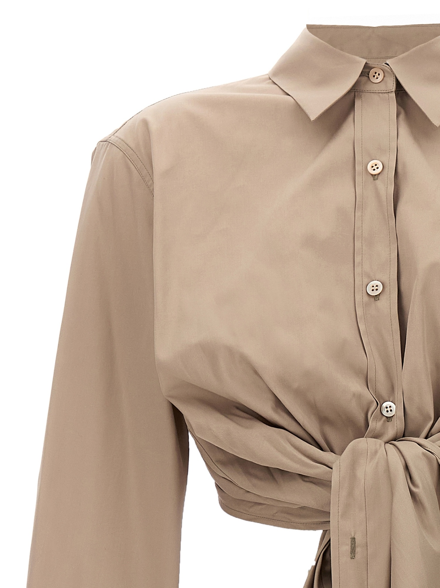 Shop Dries Van Noten Bow Detailed Cropped Shirt In Nude