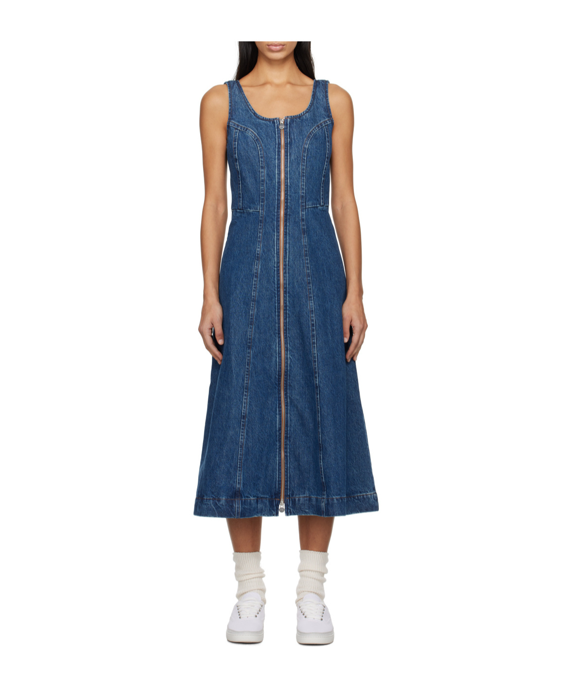 Apc Indigo Ally Denim Midi Dress In Blue