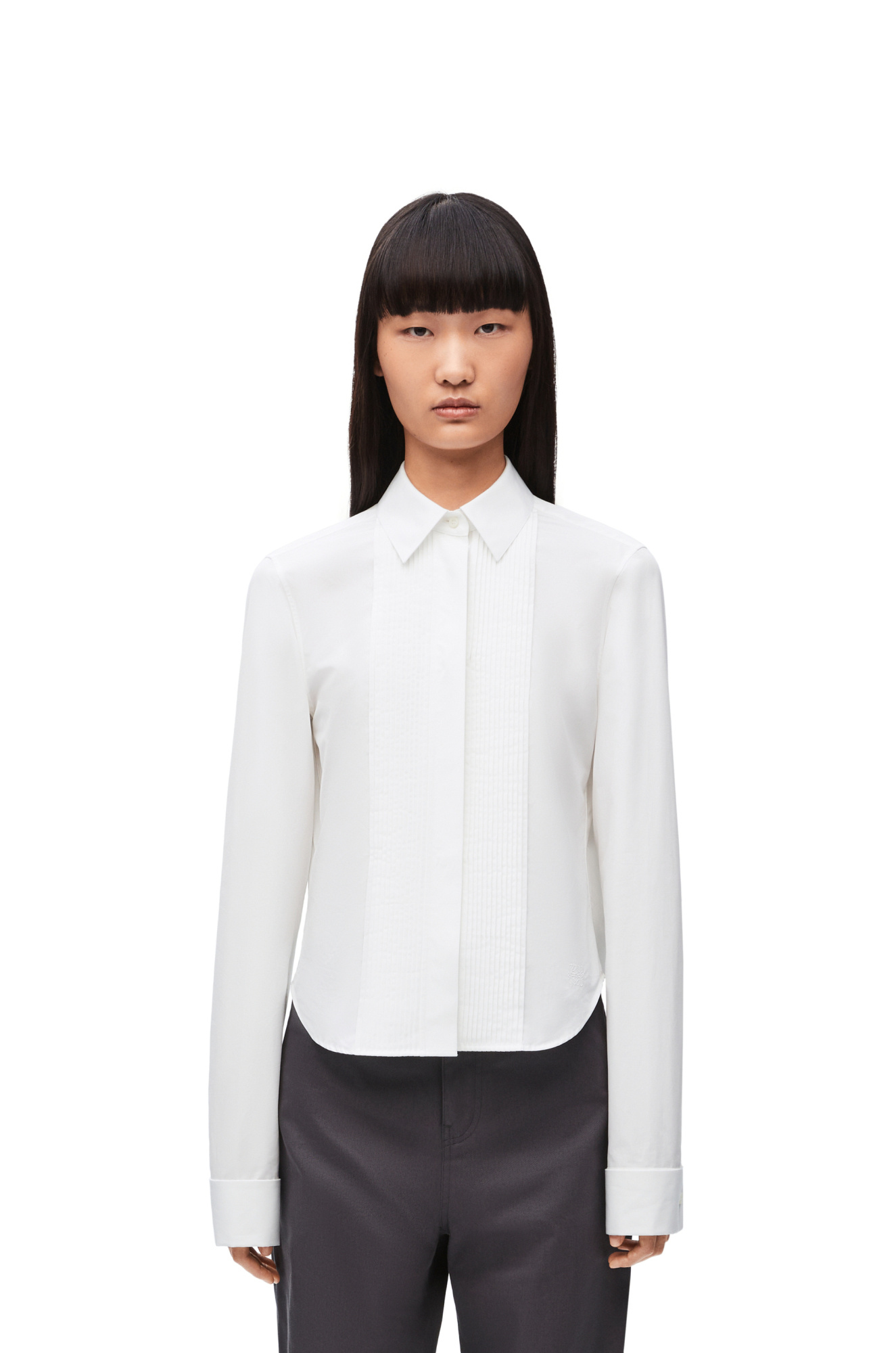 Loewe Pleated Bib-front Wingtip Collared Striped Shirt In White