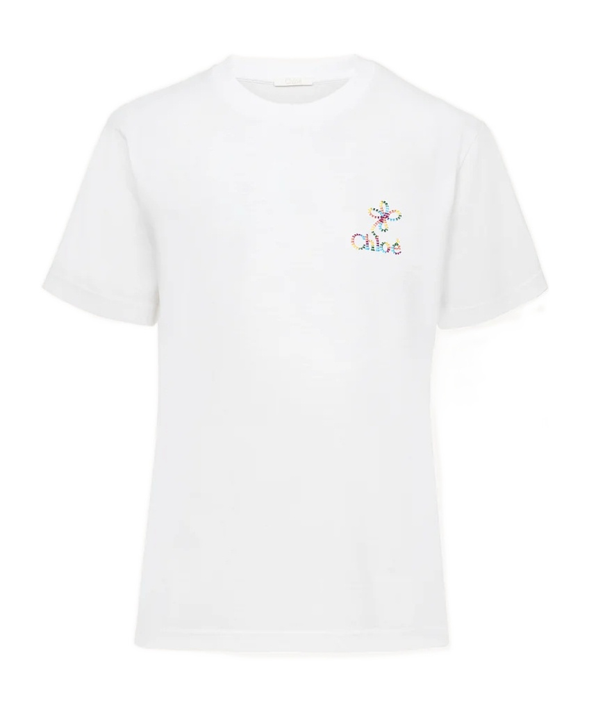 Shop Chloé Logo-embroidered Cotton T-shirt In White