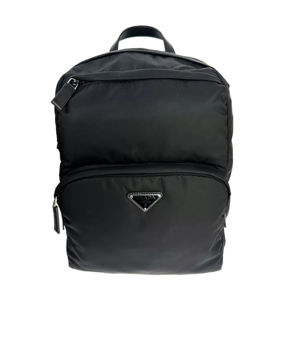 Prada Structured Leather Backpack With Logo Zipper Closure In Black