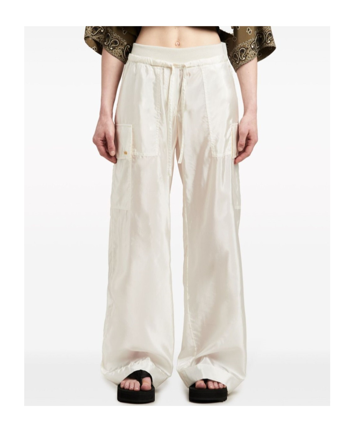 Palm Angels High-shine Satin Parachute Trousers In White